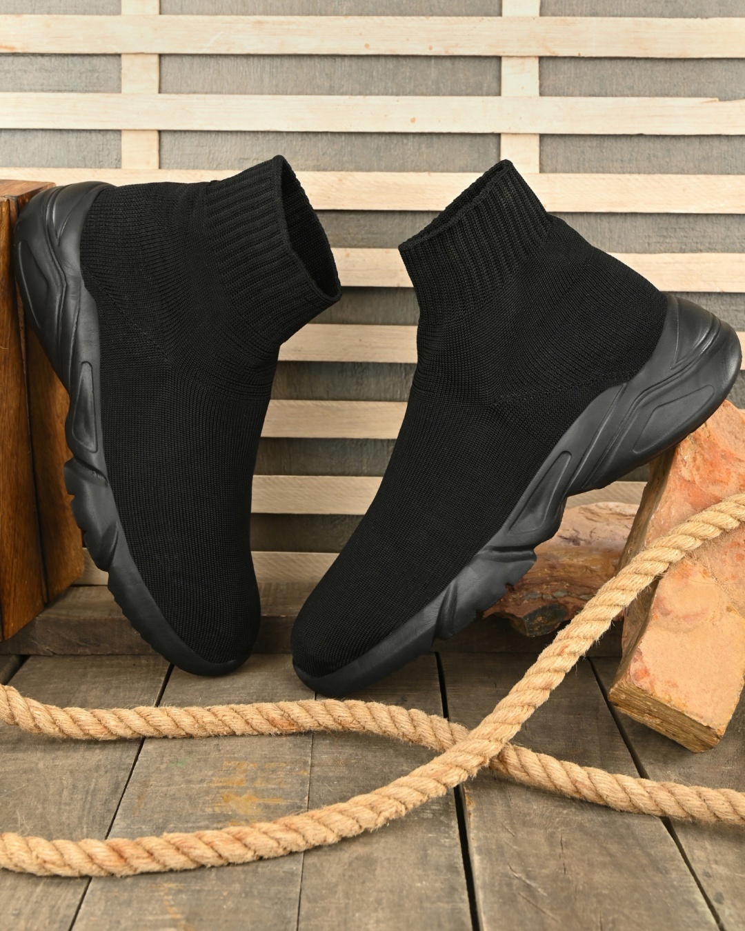 Shop Men's Black High Top Boots-Back