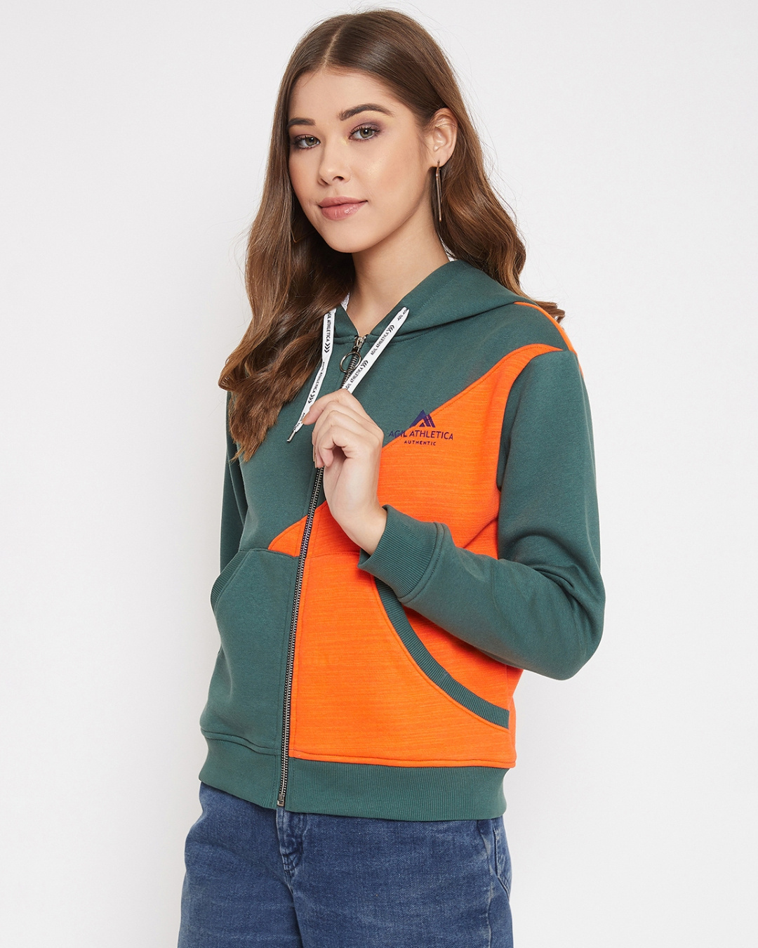 Shop Women's Green & Orange Regular Fit Hoodie-Back