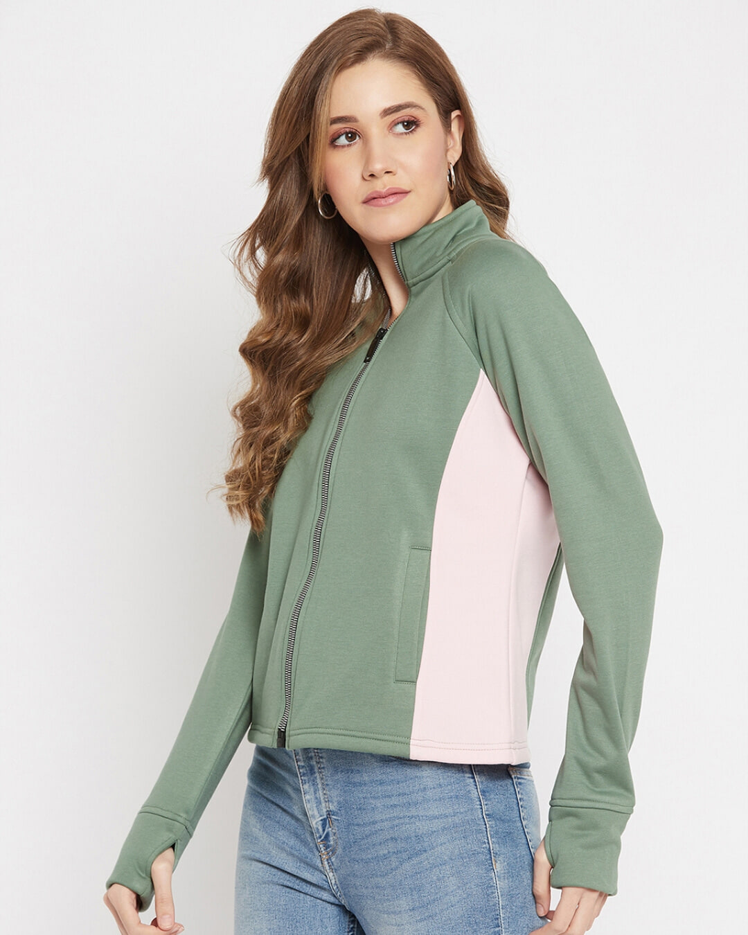 Shop Women's Grey & Pink Fleece Classic Jacket-Back