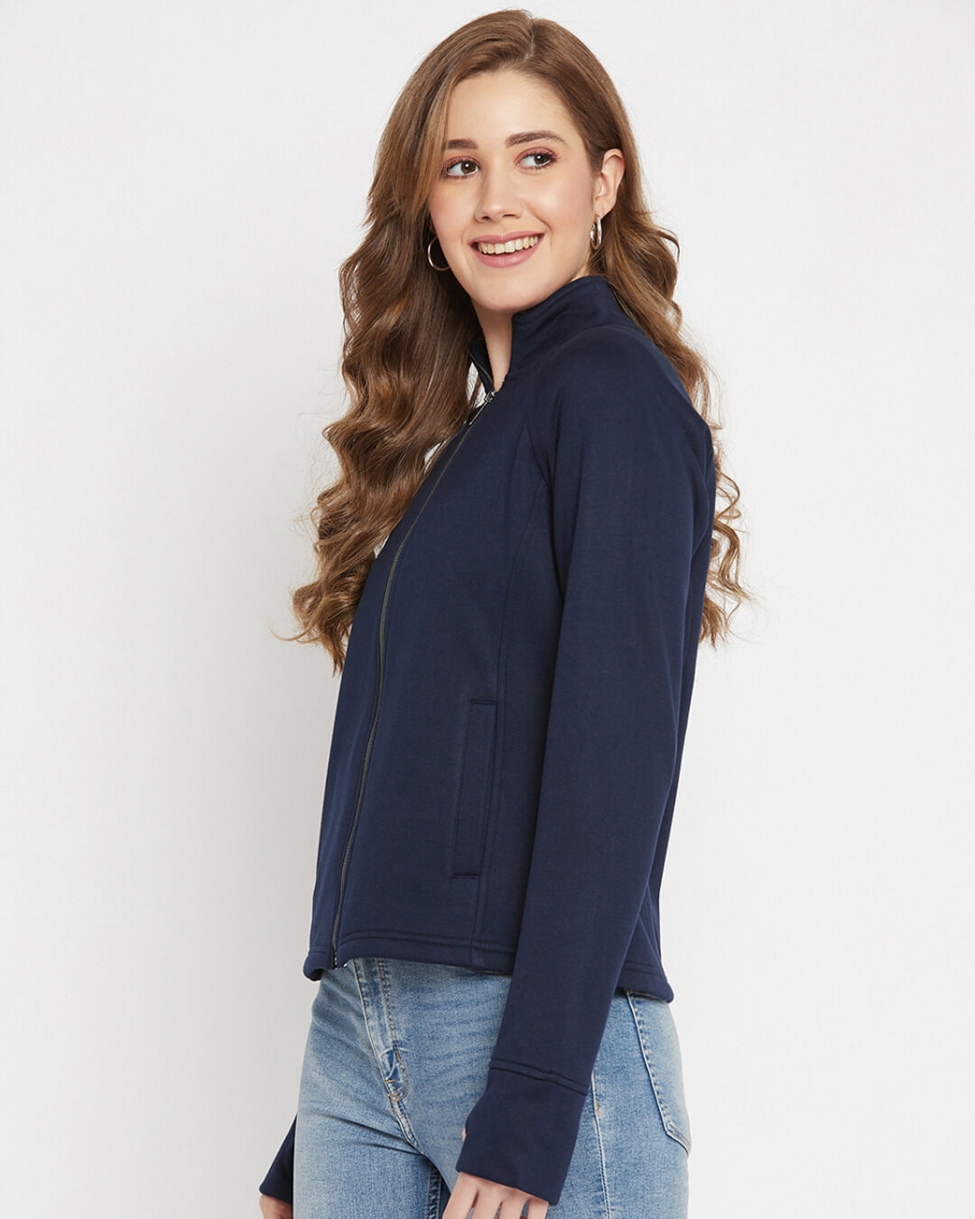Shop Women's Navy Blue Fleece Classic Jacket-Back
