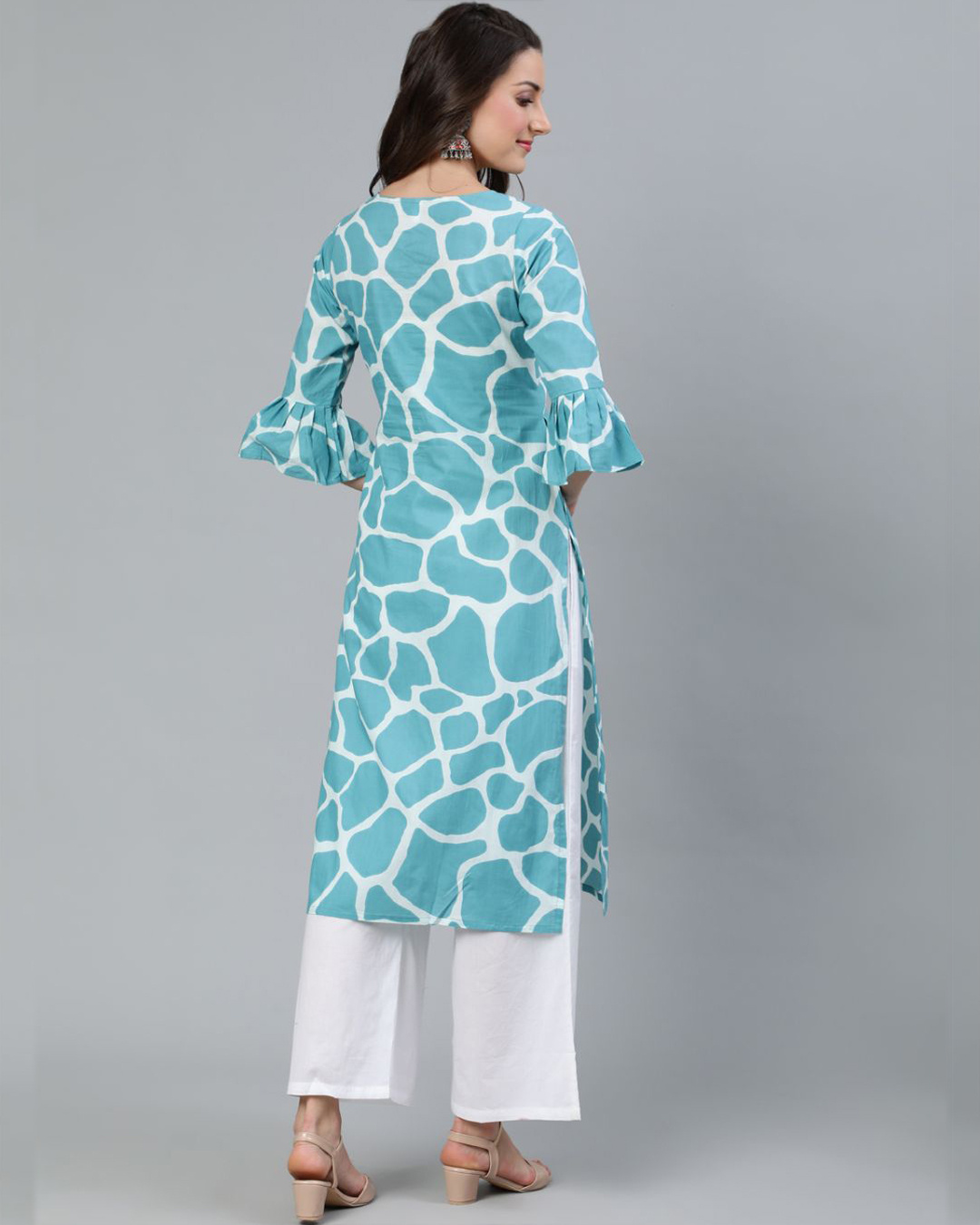 Shop Blue Animal Printed Straight Kurta-Back