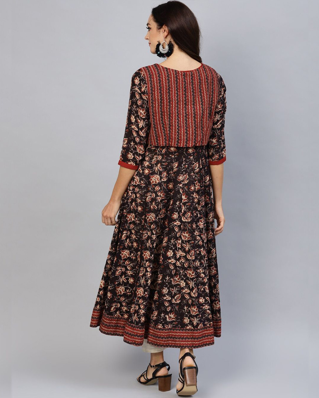 Shop Brown Printed Anarkali Kurta Wih Jacket-Back