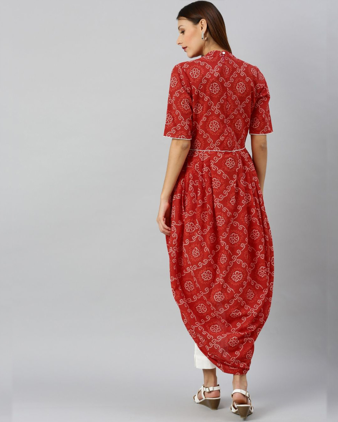 Shop Dhoti Pattern Red Bandhani Kurta-Back