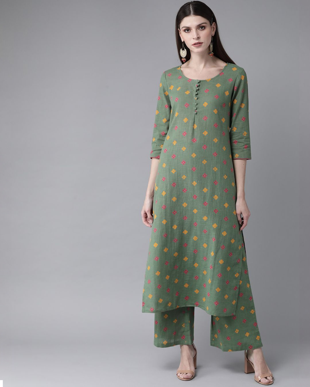 Buy AKS Green Printed Kurta With Palazzo Online in India at Bewakoof