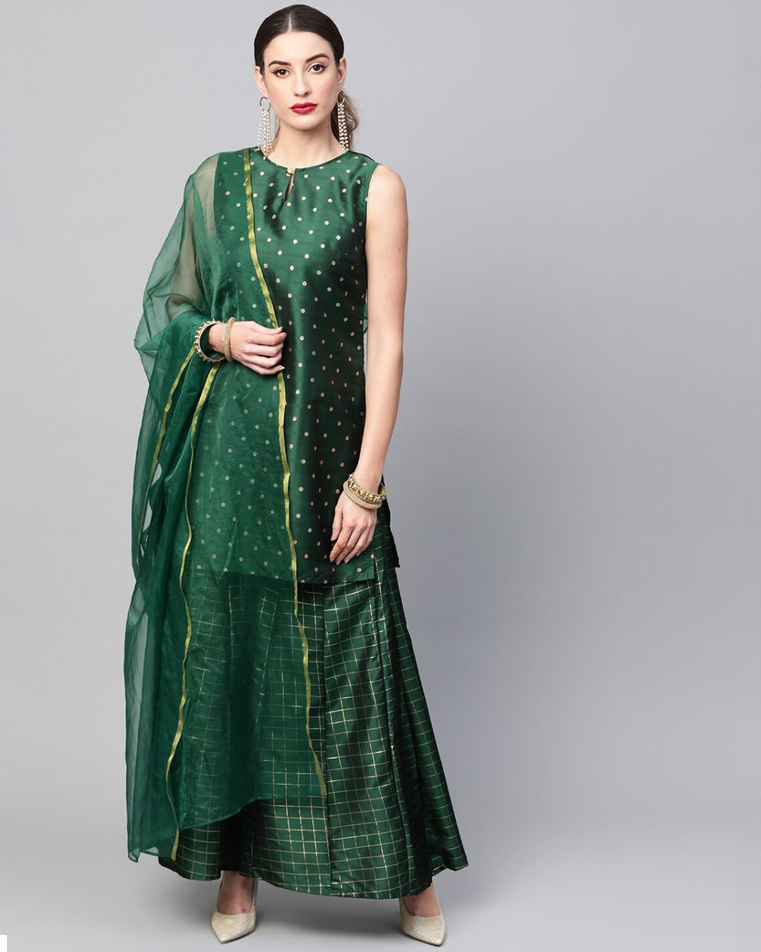 Ensemble Anarkali Kurta et palazzo imprimé pour femmes avec Dupatta