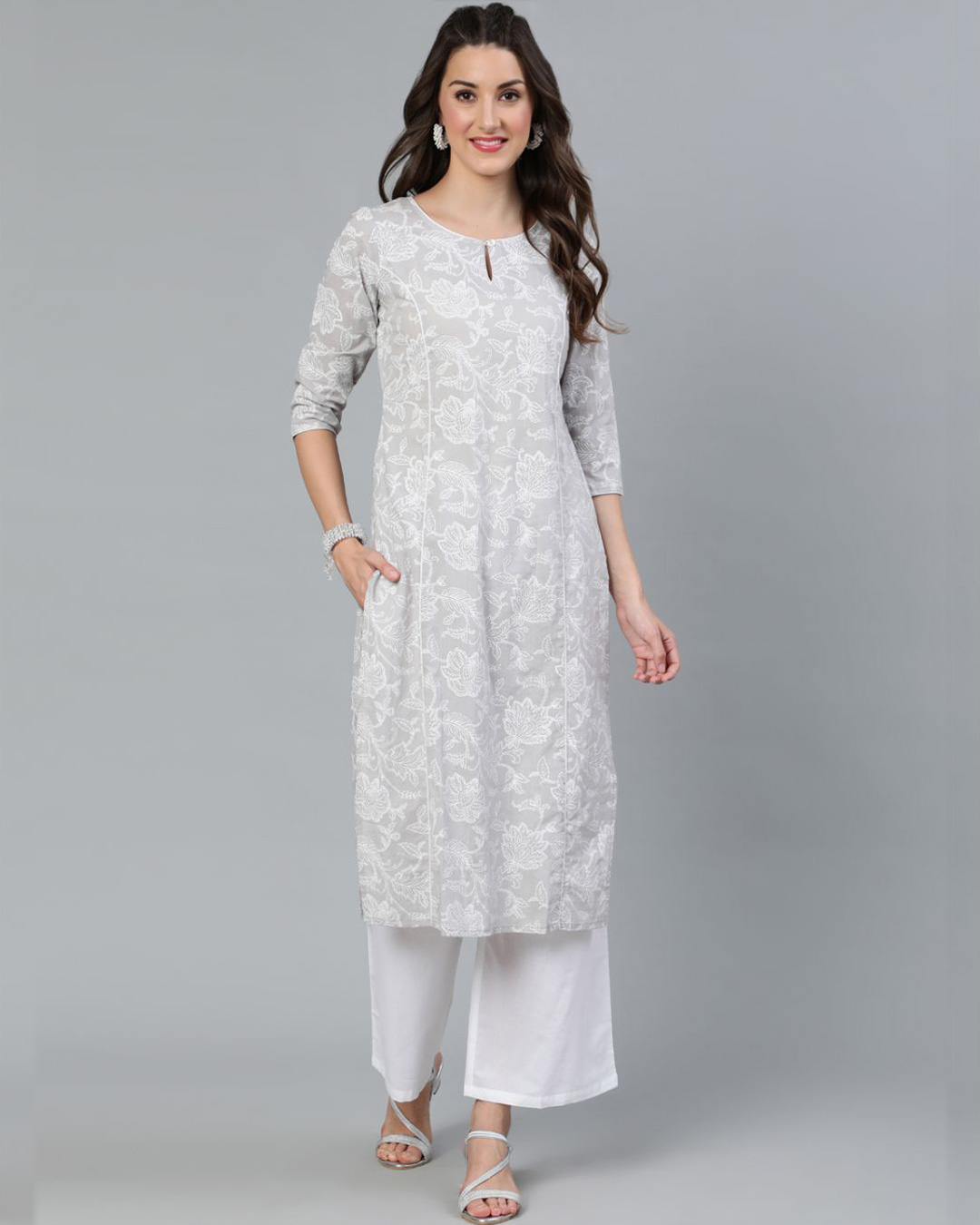 Buy Aks Grey And White Printed Straight Kurta Online At Bewakoof