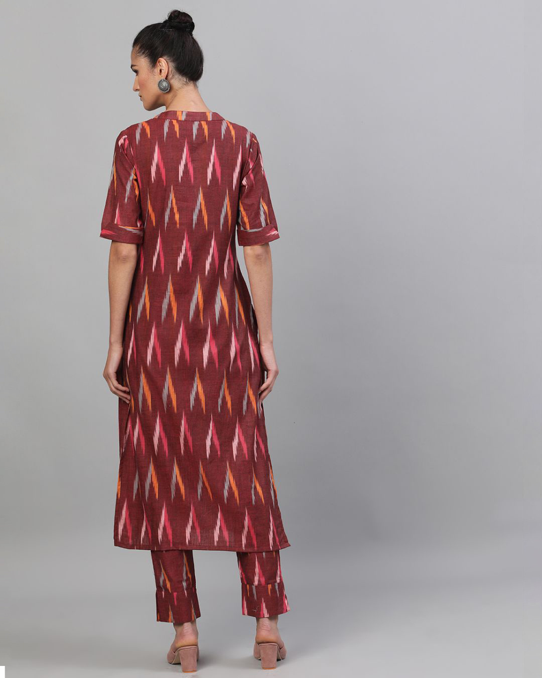 Shop Maroon Ikat Handloom Woven Design Kurta With Pant Set-Back