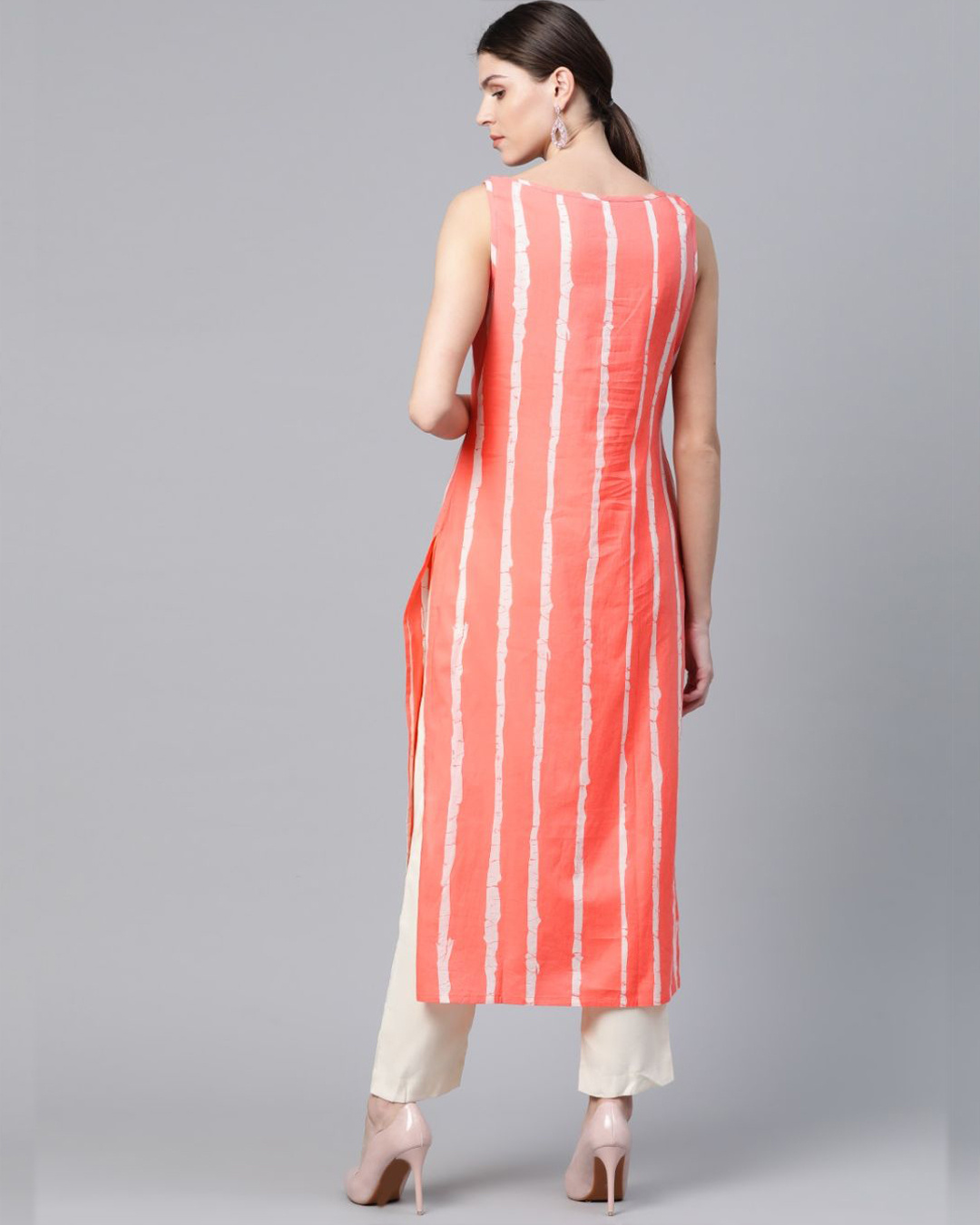 Shop Pink And Off White Leheriya Print Kurta-Back