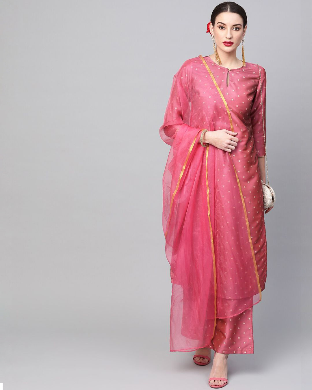 Buy AKS Pink Self Designed Kurta Set With Dupatta Online in India at ...