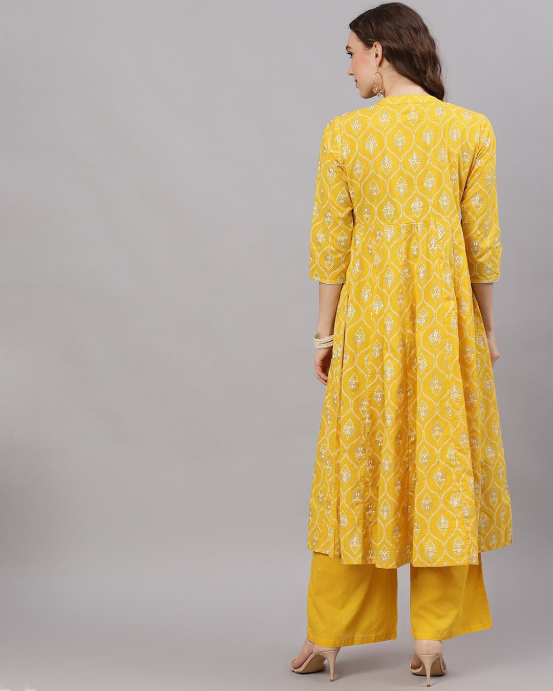 Shop Yellow & Silver Khari Printed Anarkali-Back