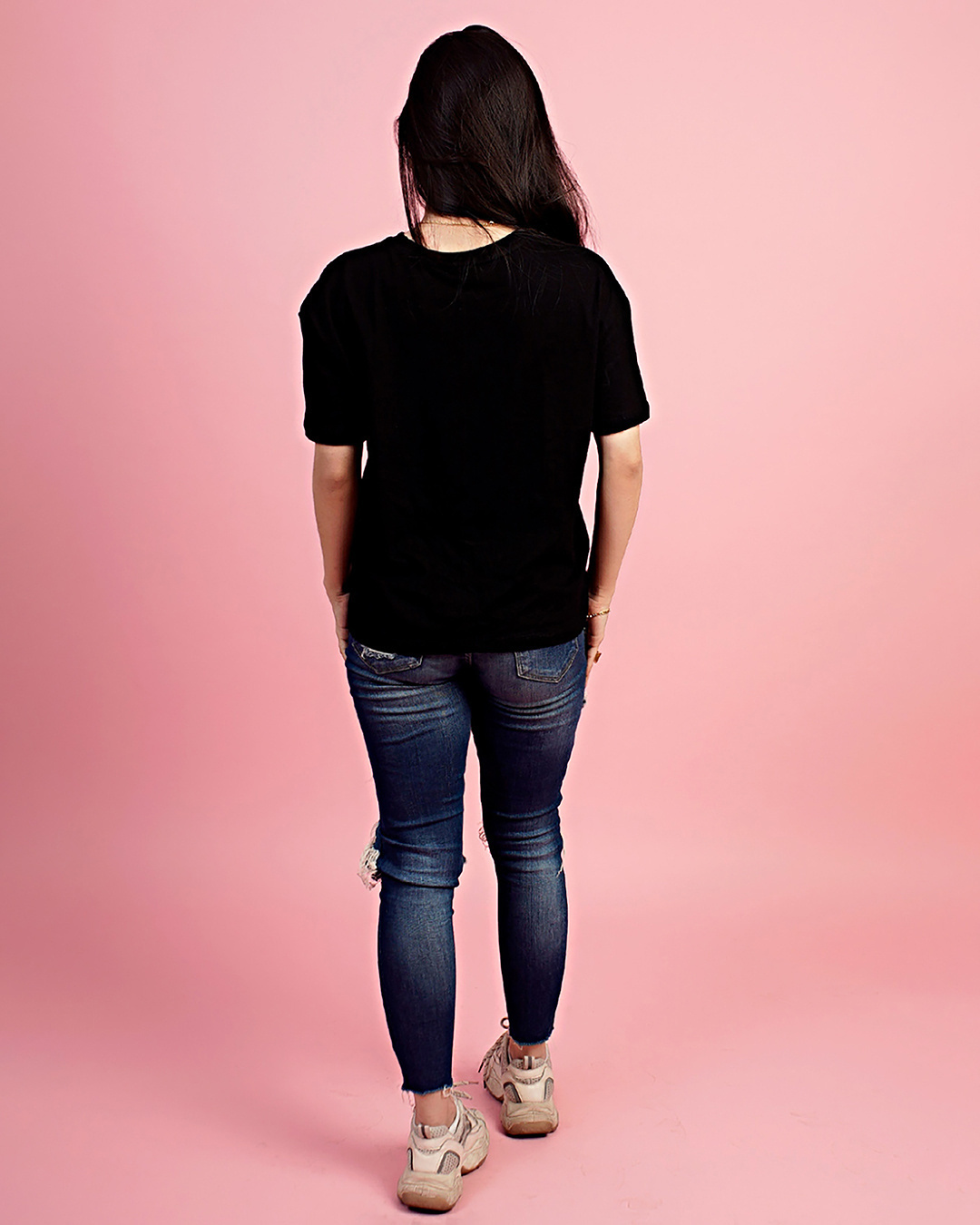 Shop Women's Black Printed Oversized Fit T Shirt-Back