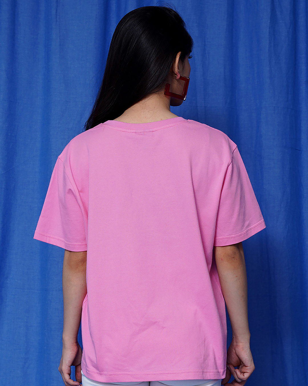 Shop Women's Pink Printed Oversized Fit T Shirt-Back