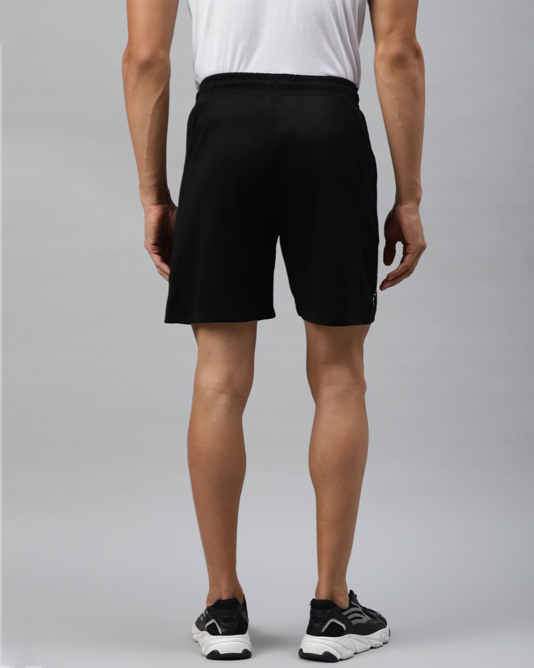 Shop Men Black Geometric Printed Slim Fit Sports Shorts-Back