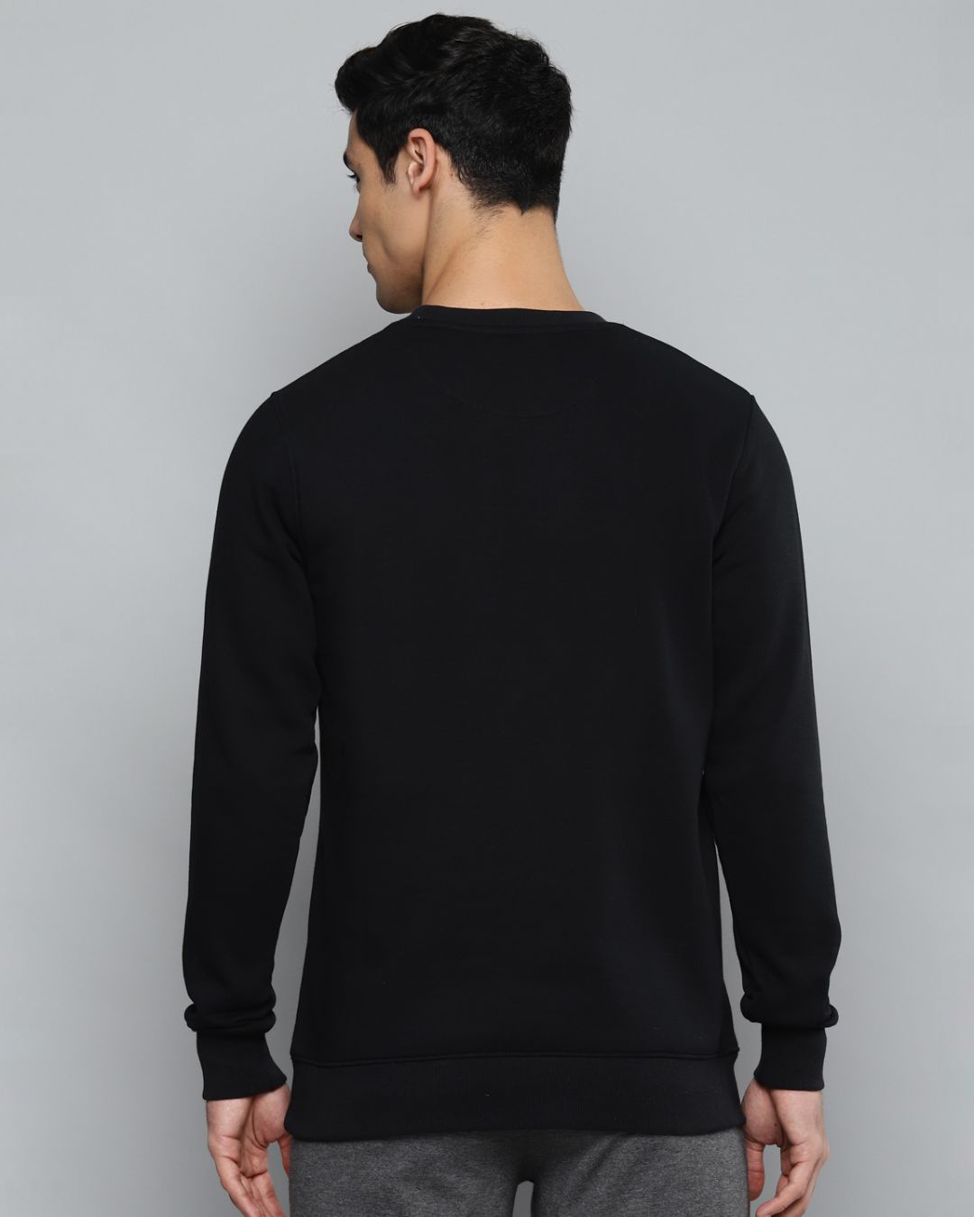 Shop Men Black Printed Slim Fit Sweatshirt-Back