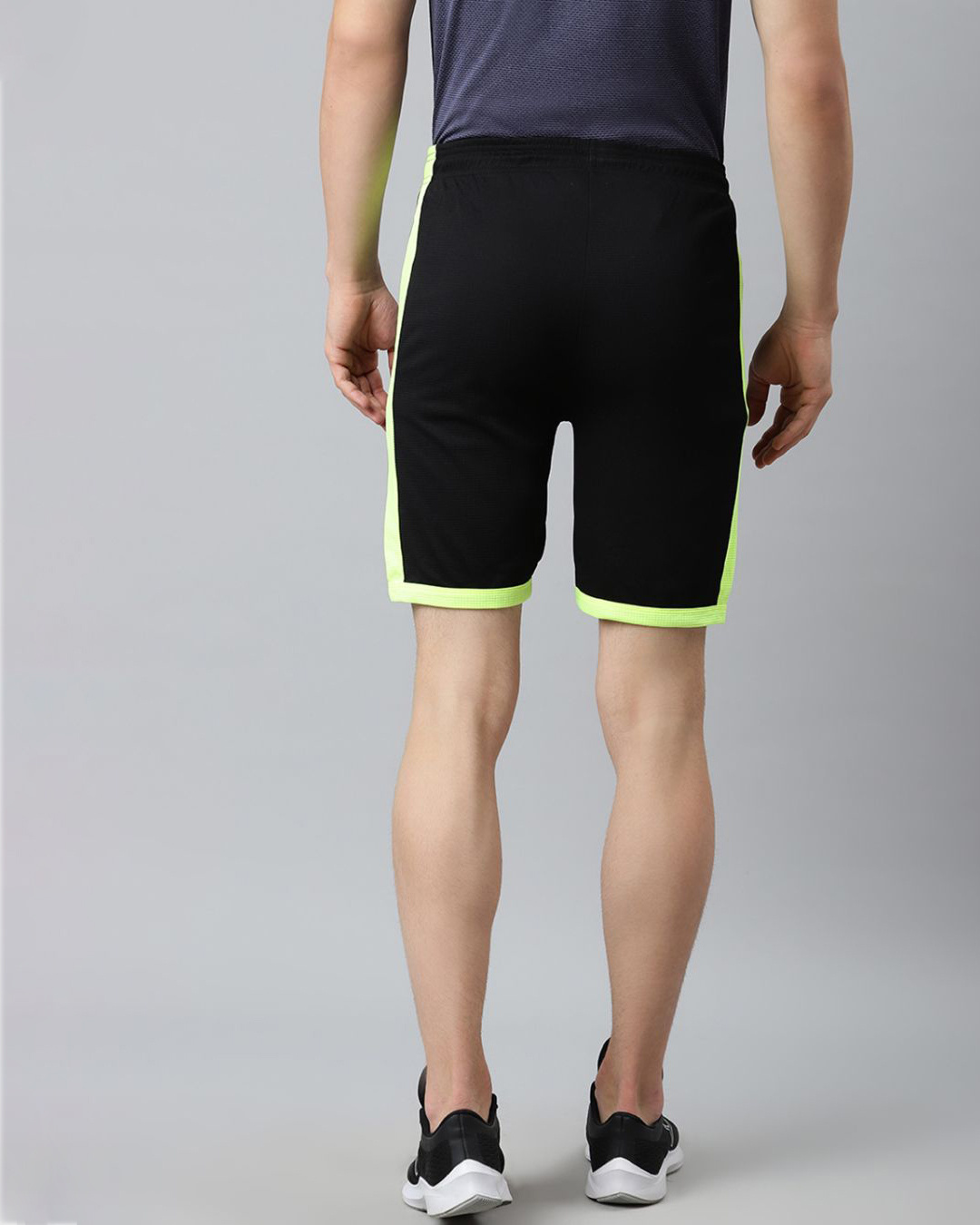 Shop Men Black Solid Slim Fit Mid Rise Sports Shorts-Back