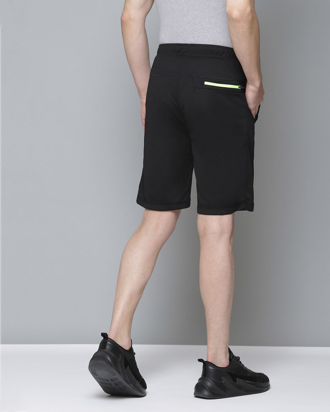 Shop Men Black Solid Slim Fit Sports Shorts-Back