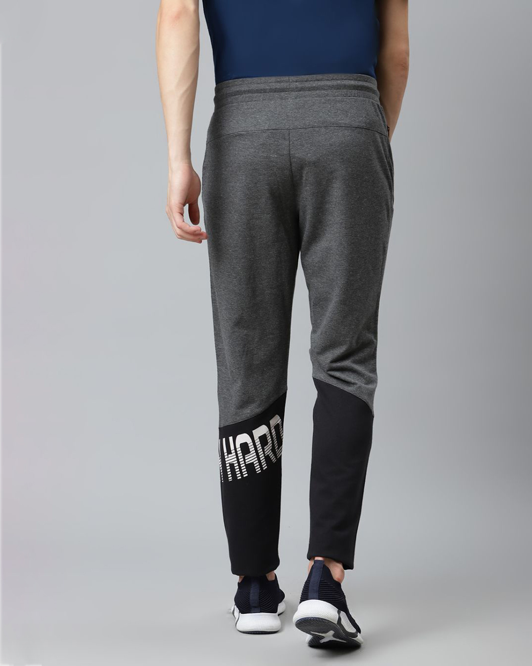 Shop Men Charcoal Grey Black Slim Fit Colourblocked Track Pants-Back