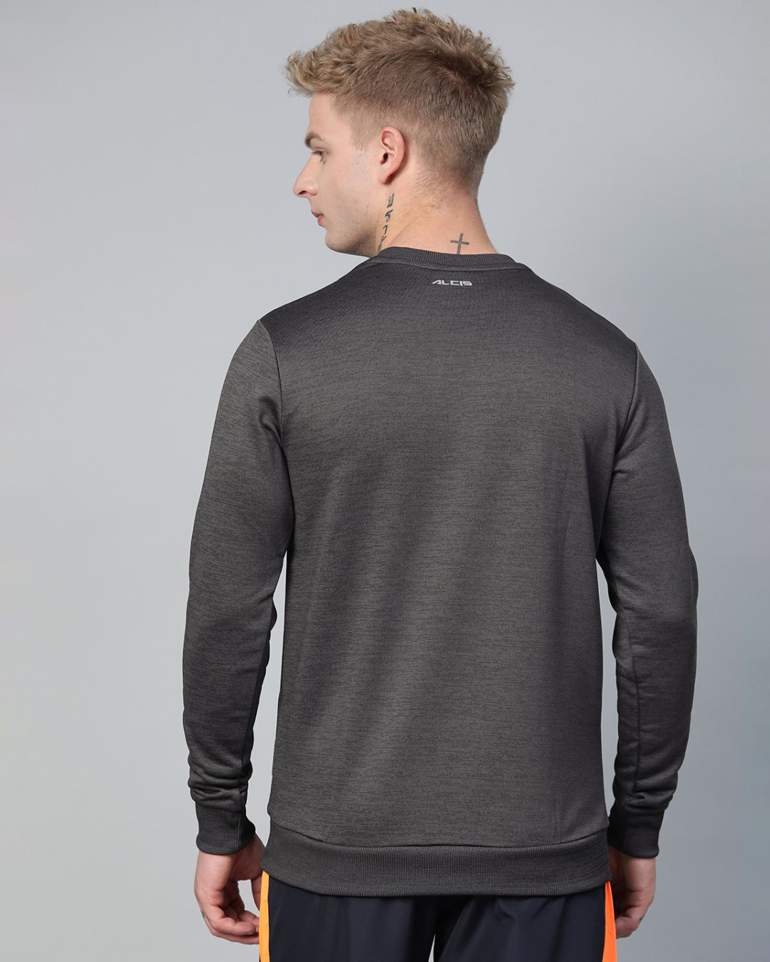 Shop Men Grey Printed Slim Fit Sweatshirt-Back