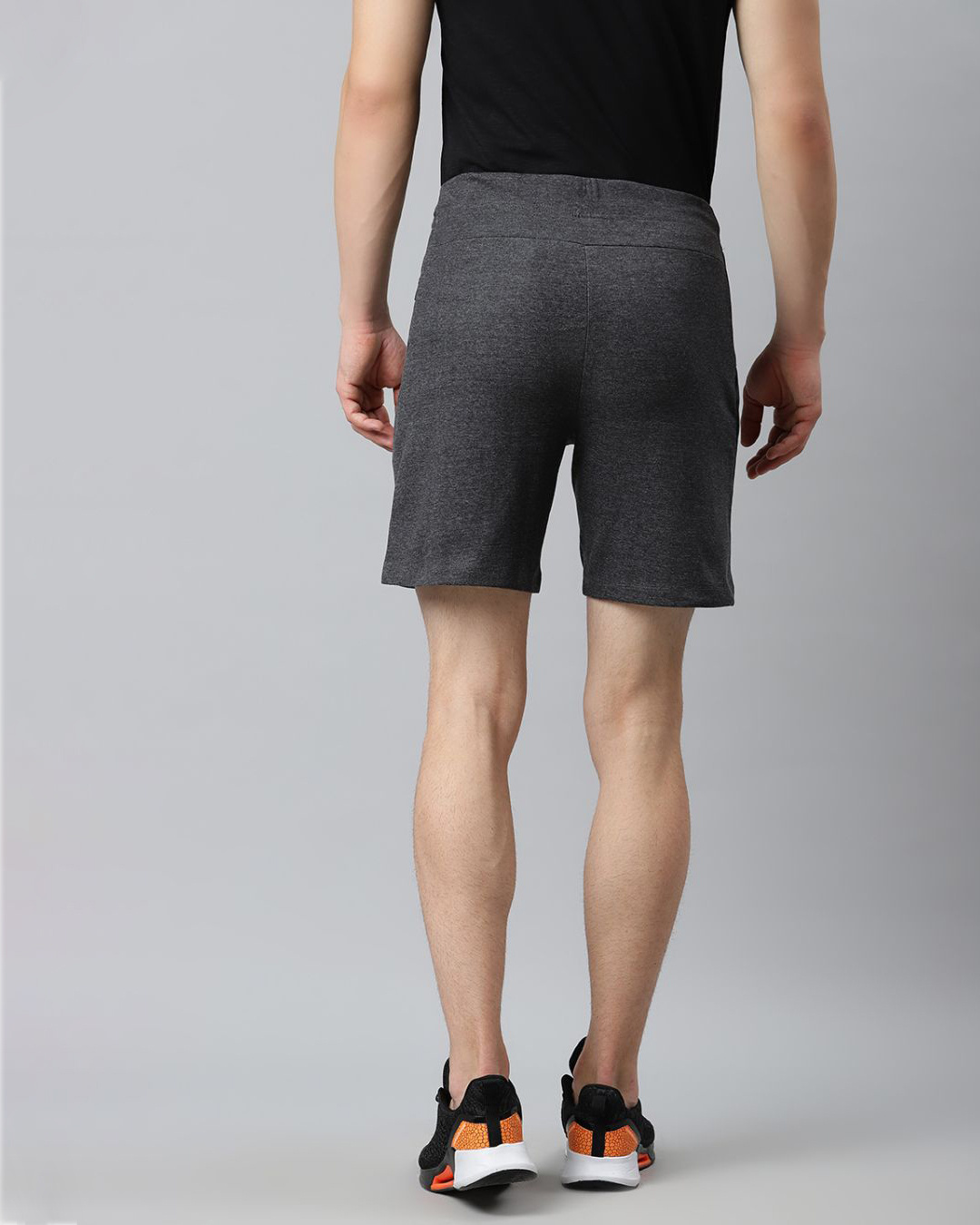 Shop Men Charcoal Grey Pure Cotton Mid Rise Training Or Gym Sports Shorts-Back