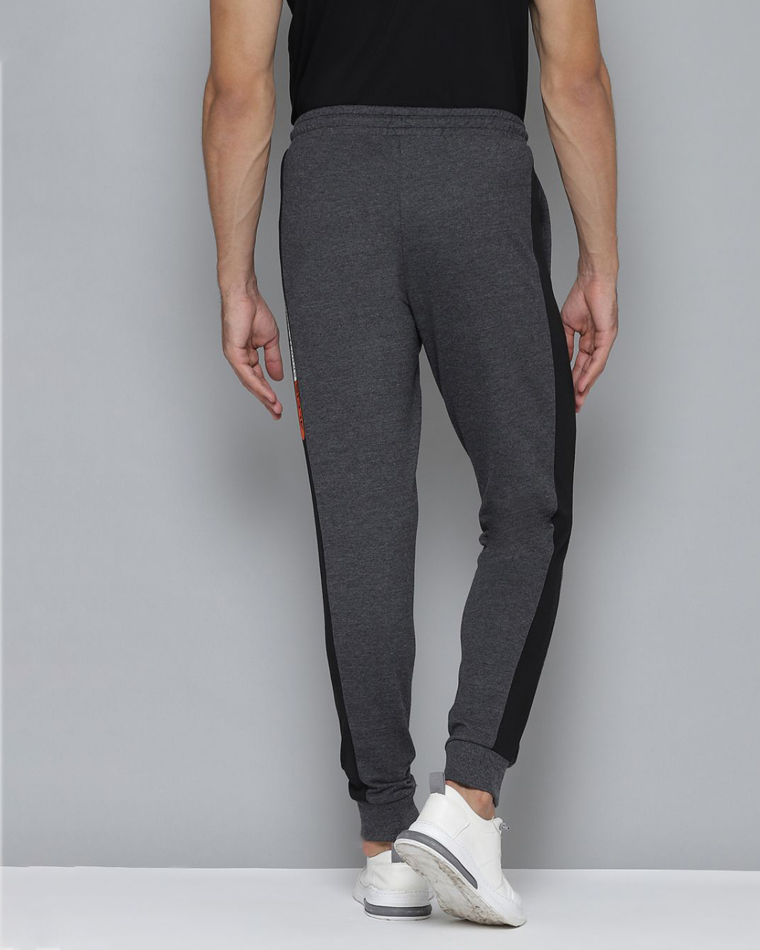 Shop Men Charcoal Grey Solid Slim Fit Joggers-Back