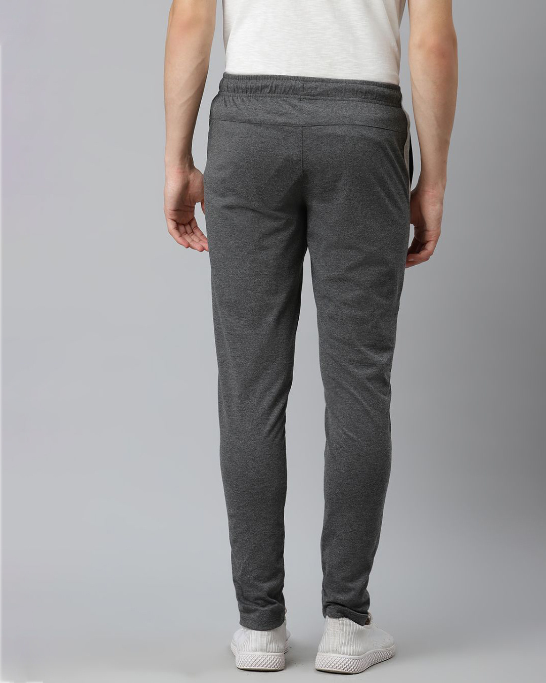 Shop Men Charcoal Grey Solid Track Pants-Back