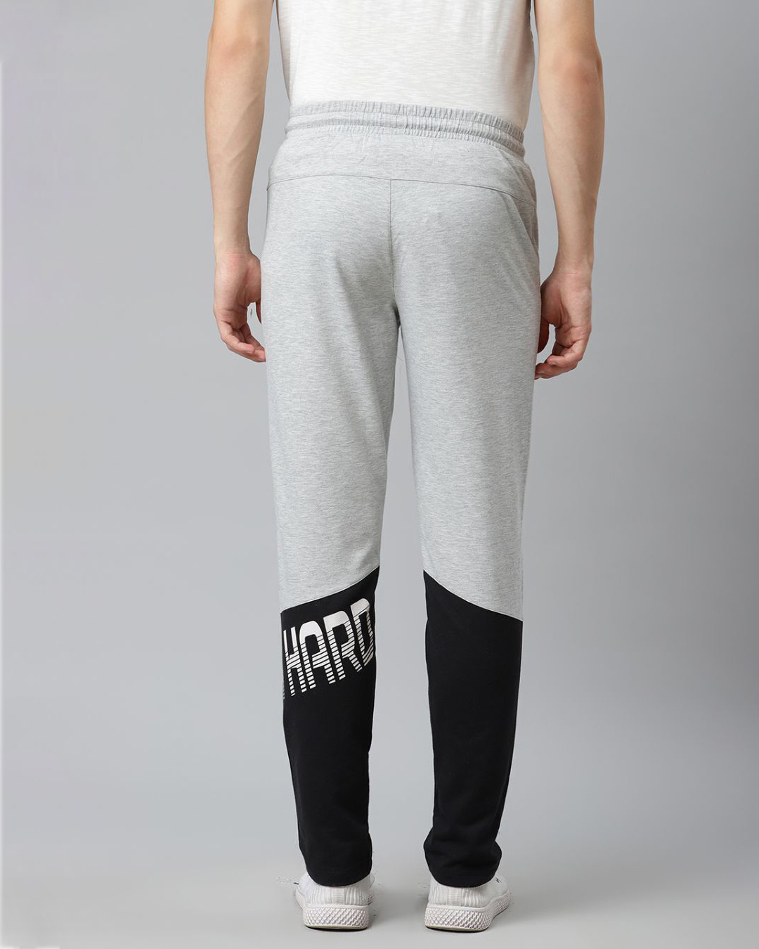 Shop Men Grey Black Colourblocked Training Track Pants-Back