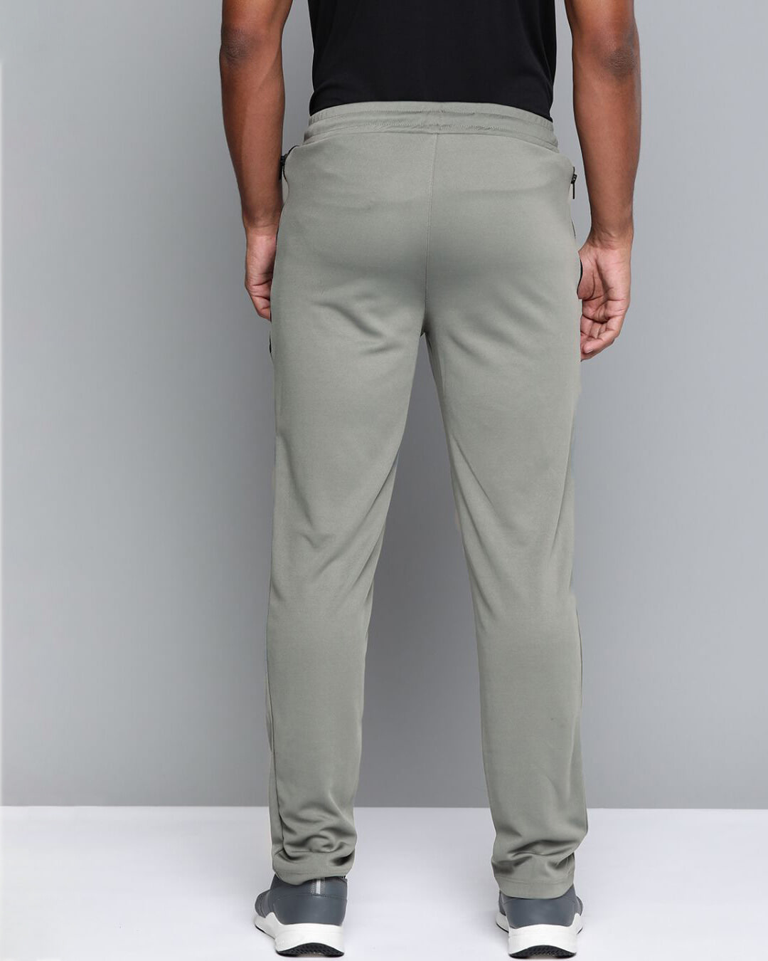 Shop Men Grey Slim Fit Solid Running Track Pants-Back
