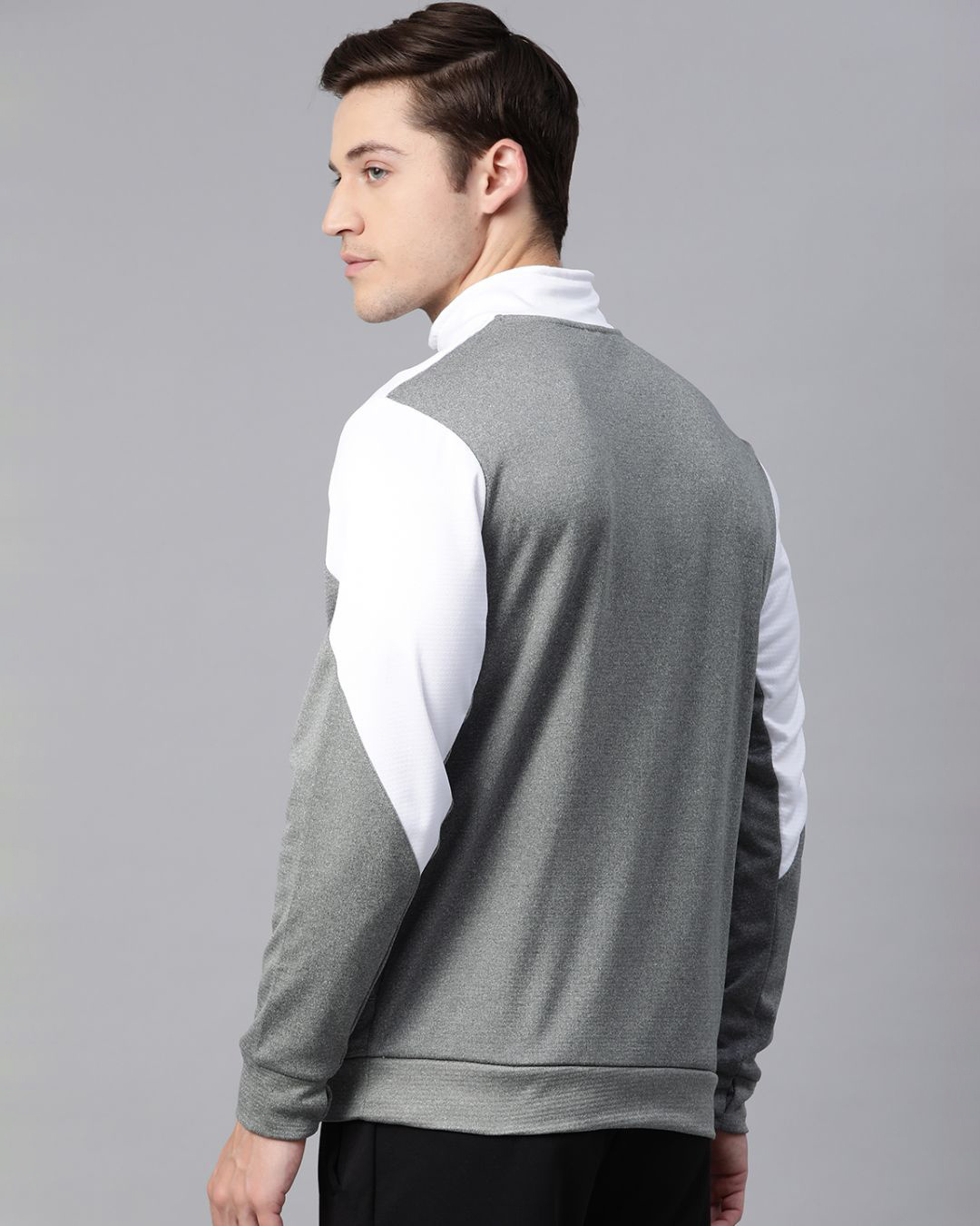 Shop Men Grey Color Block Slim Fit Sweatshirt-Back