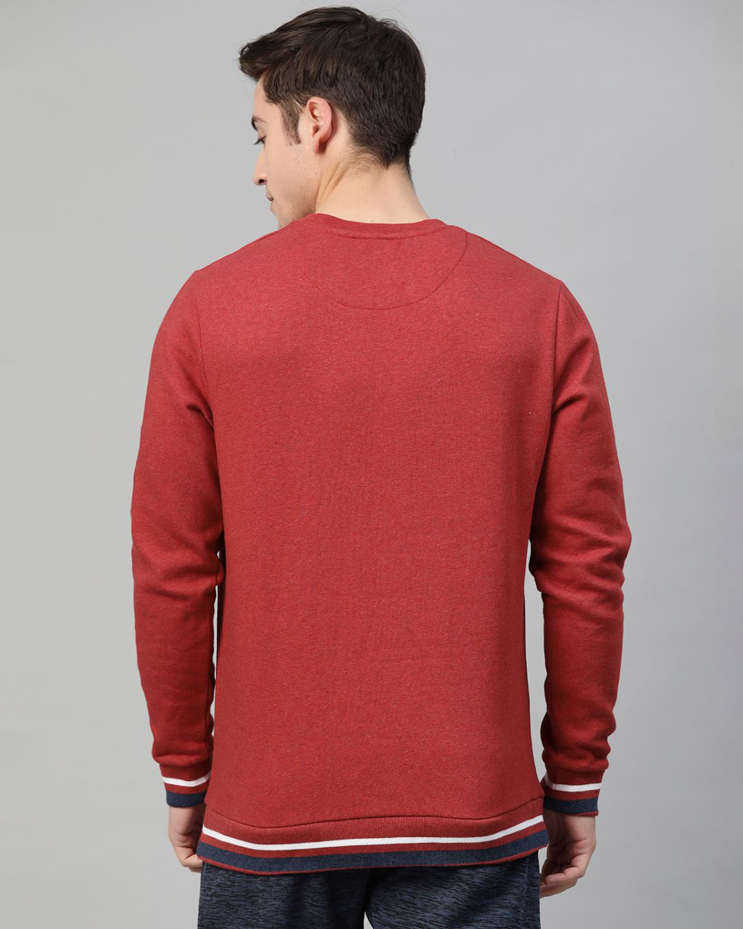 Shop Men Grey Printed Slim Fit Sweatshirt-Back