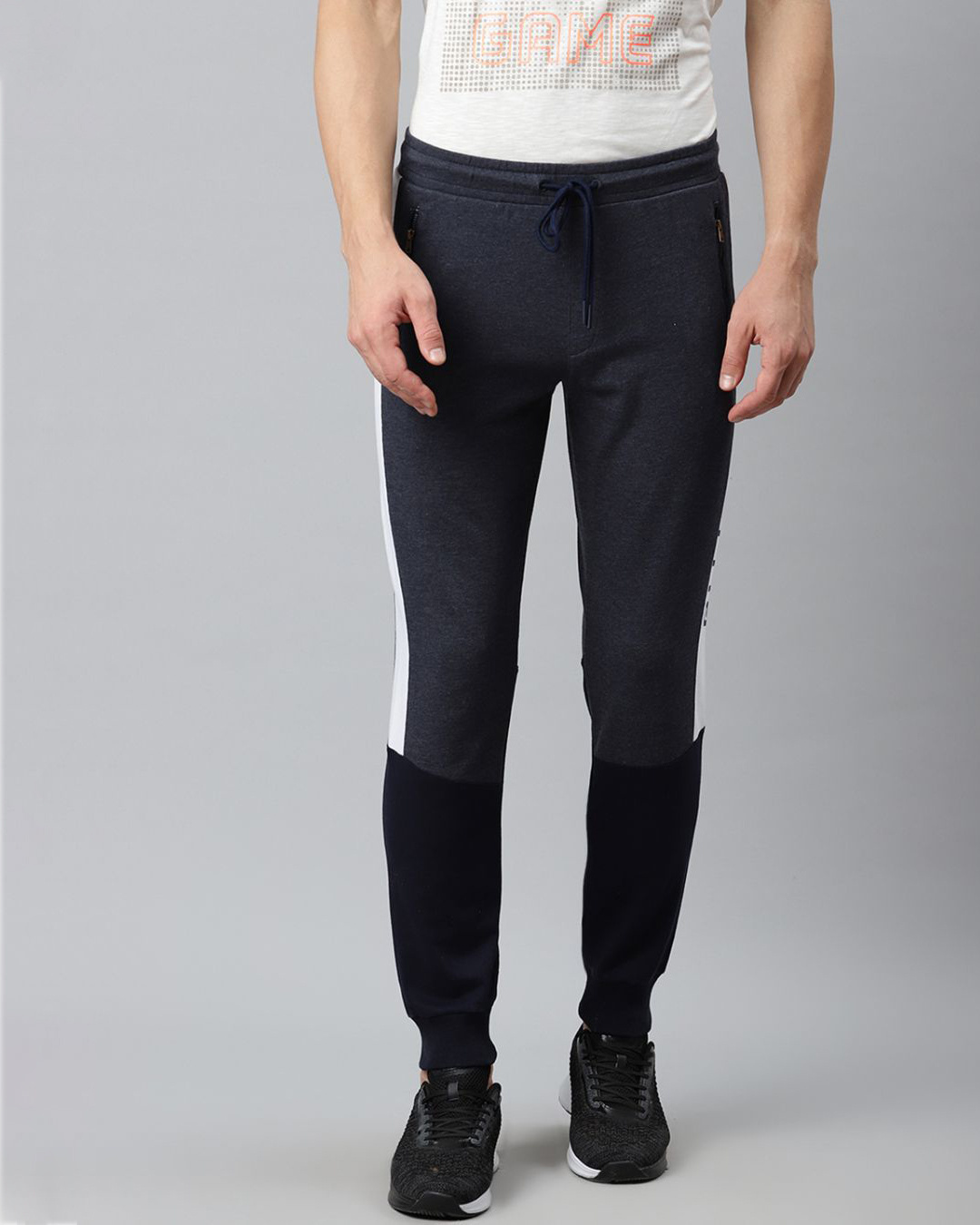 Buy Men's Navy Blue & Black Colourblocked Slim Fit Joggers for Men Blue ...