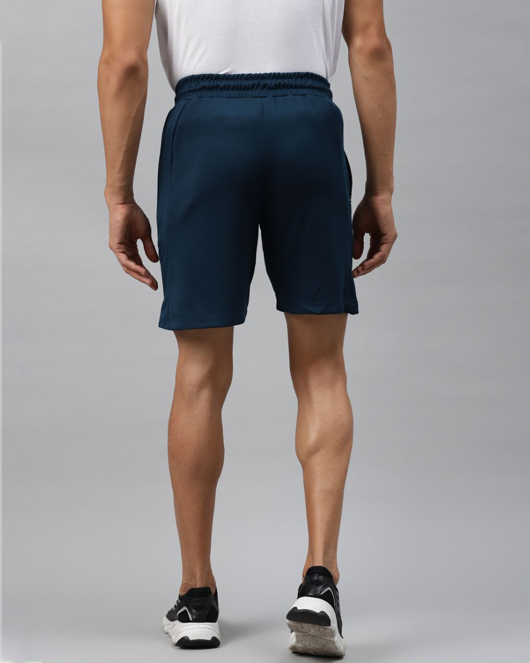Shop Men Navy Blue Black Printed Slim Fit Sports Shorts-Back
