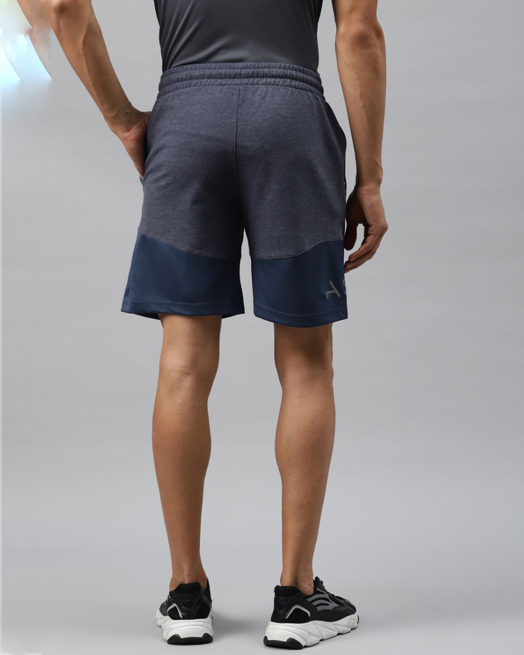 Shop Men Navy Blue Colourblocked Slim Fit Sports Shorts-Back