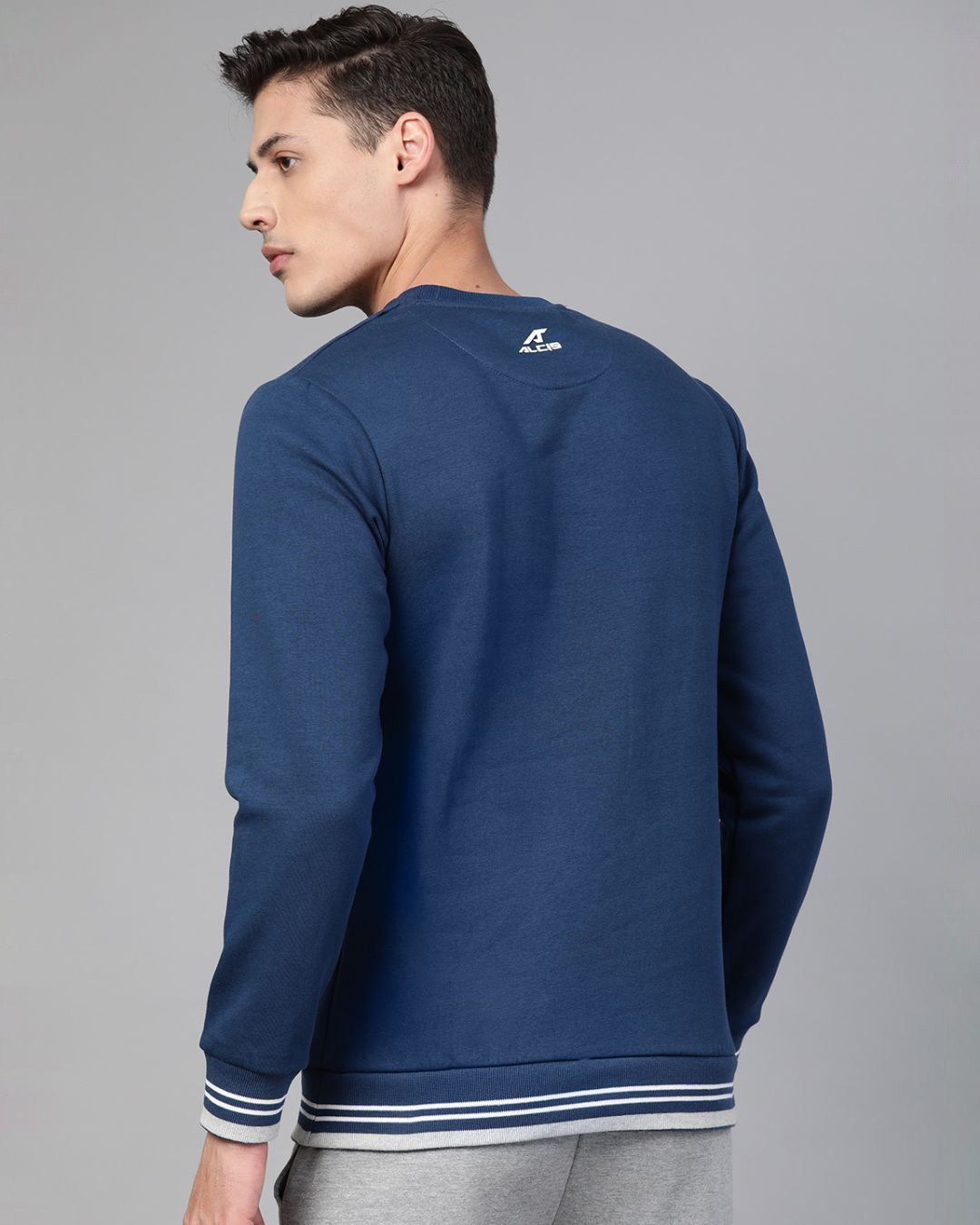 Shop Men Blue Printed Slim Fit Sweatshirt-Back