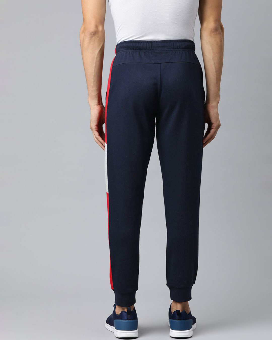 Shop Men's Navy Blue Solid Slim Fit Joggers-Back