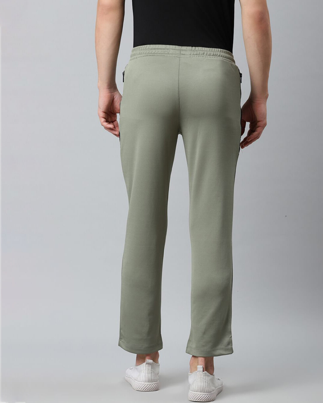 Shop Men Olive Green Solid Track Pants-Back