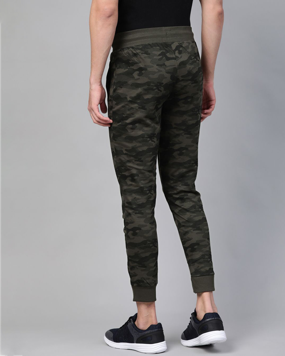 Shop Men Olive Green Straight Fit Camouflage Printed Joggers-Back