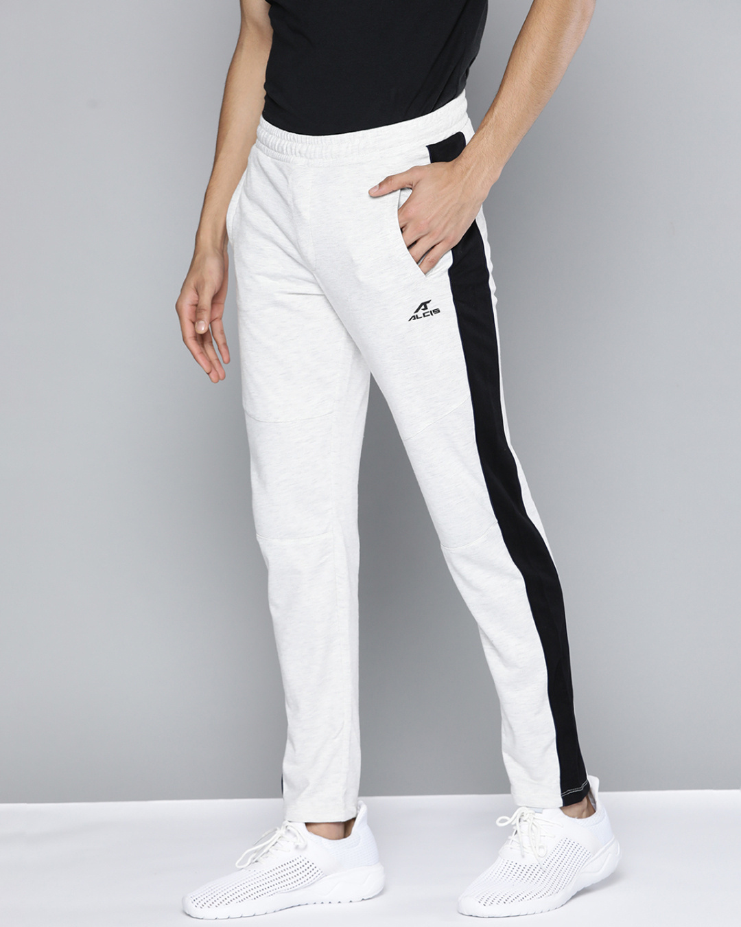 Shop Men's Grey Melange Mid Rise Slim Fit Track Pants-Back