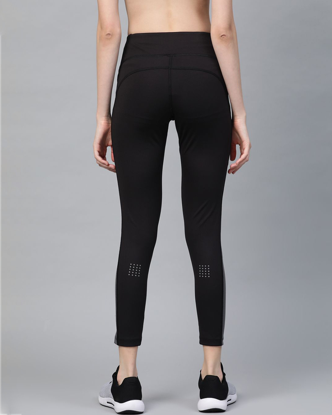 Shop Women Black Secure Fit Solid Cropped Training Tights-Back