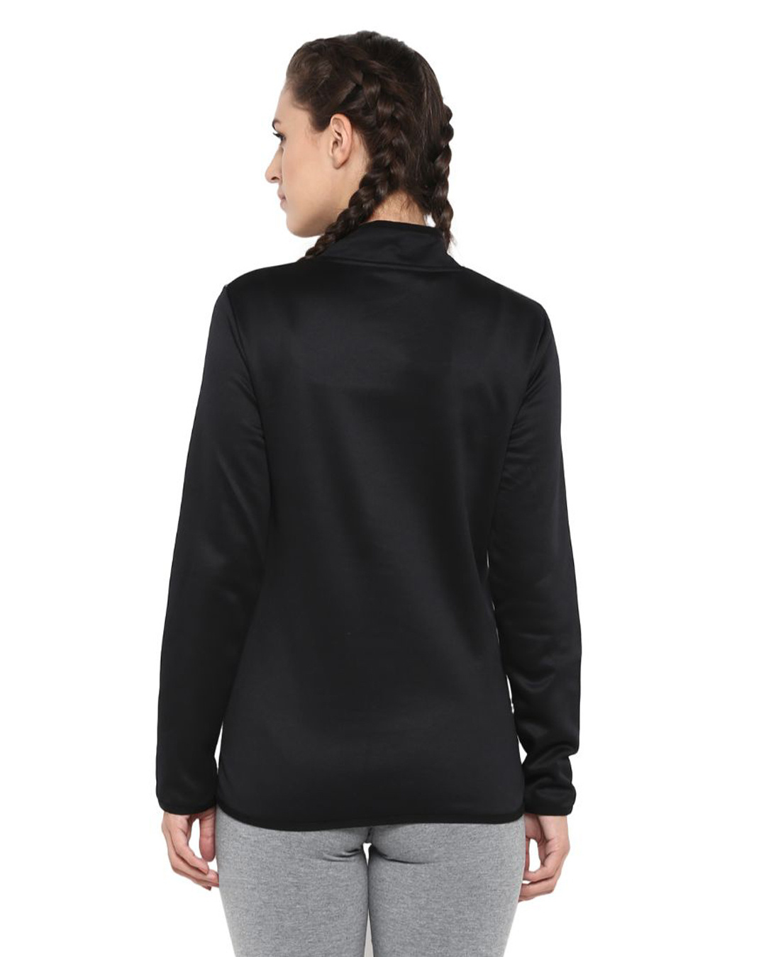 Shop Women Black Color Block Slim Fit Sweatshirt-Back
