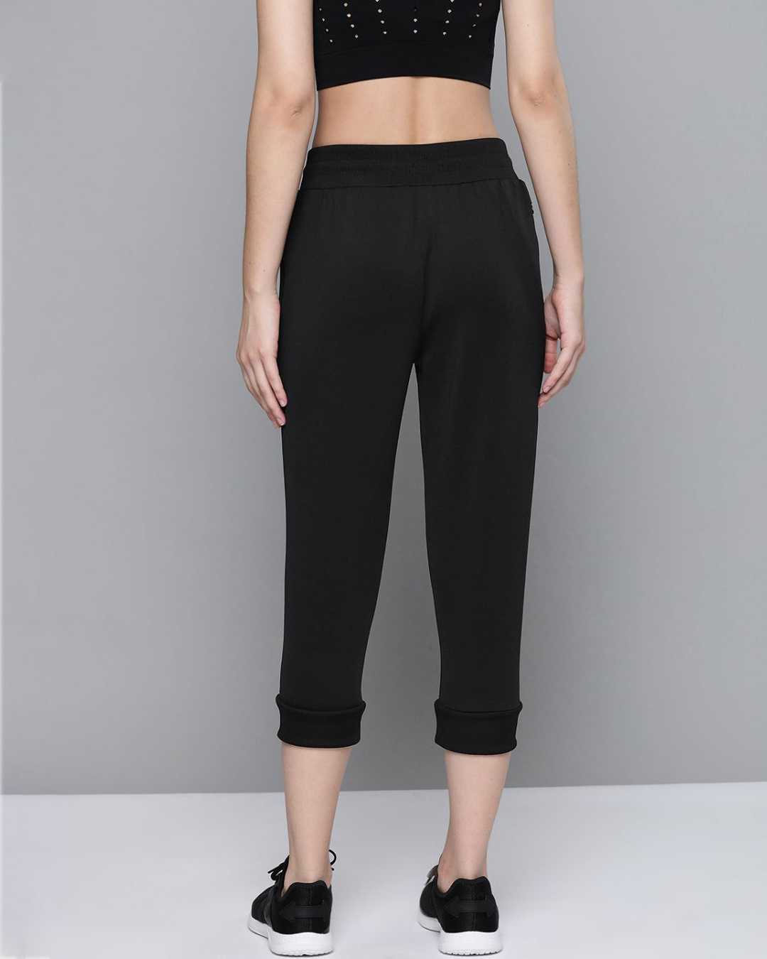Shop Women Black Slim Fit Solid Three Fourth Length Joggers-Back
