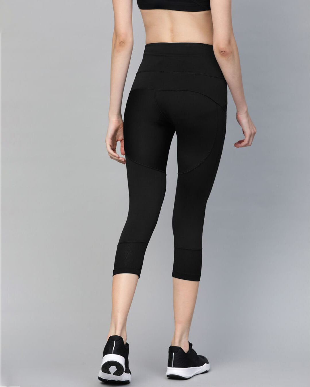 Shop Women Black Solid Cropped Training Tights-Back