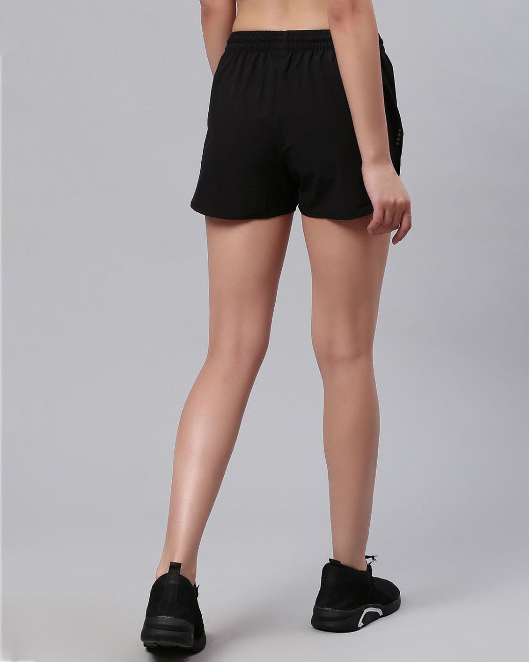 Shop Women Black Solid Slim Fit Running Shorts-Back