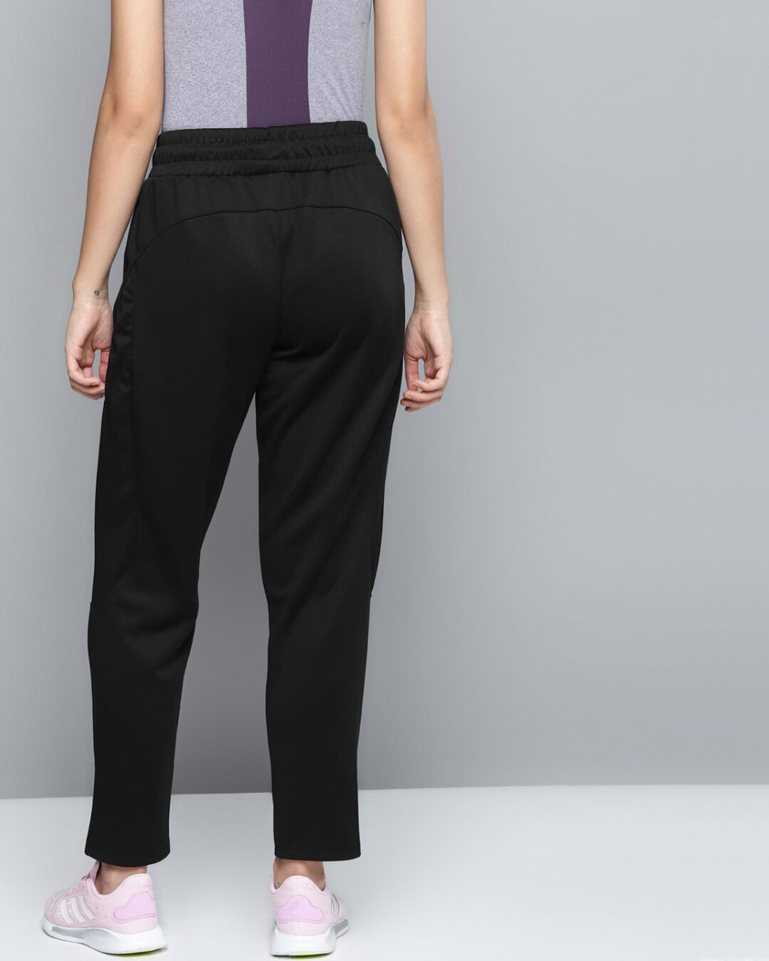Shop Women Black Solid Slim Fit Track Pants-Back