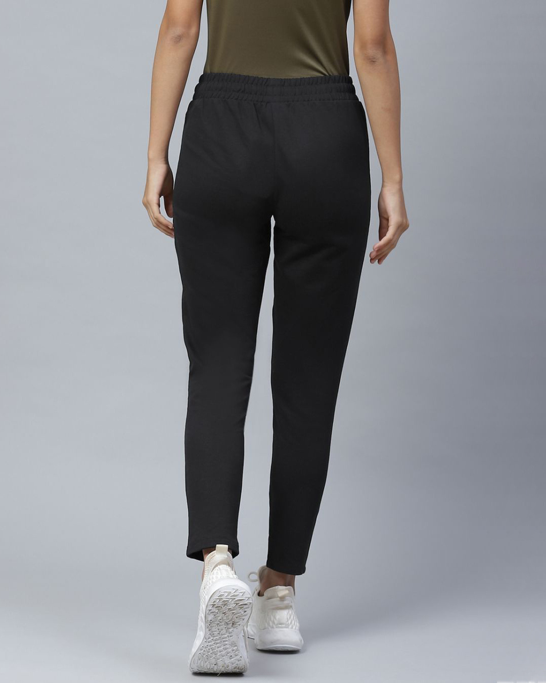 Shop Women Black Solid Slim Fit Track Pants-Back