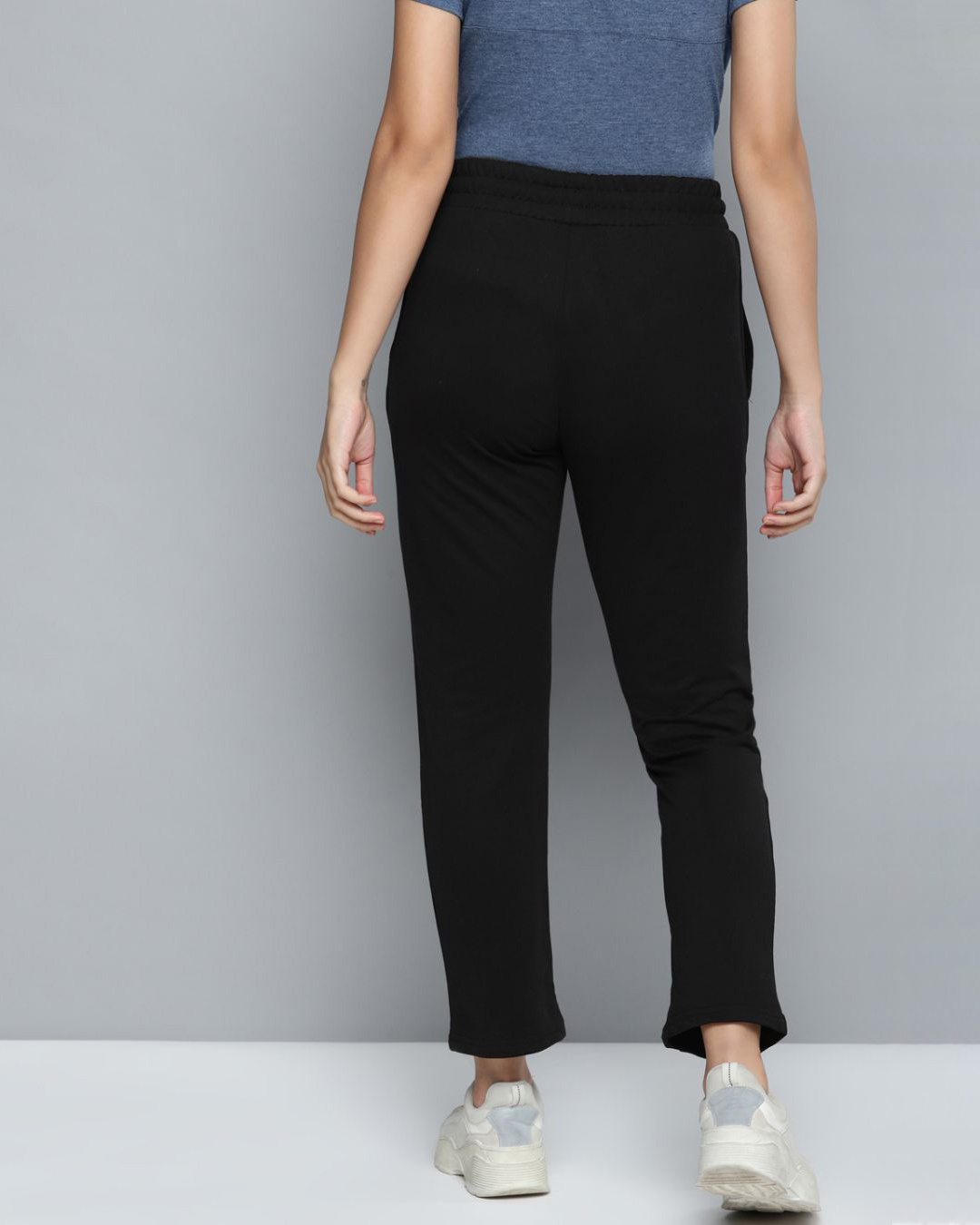 Shop Women Black Solid Track Pants-Back