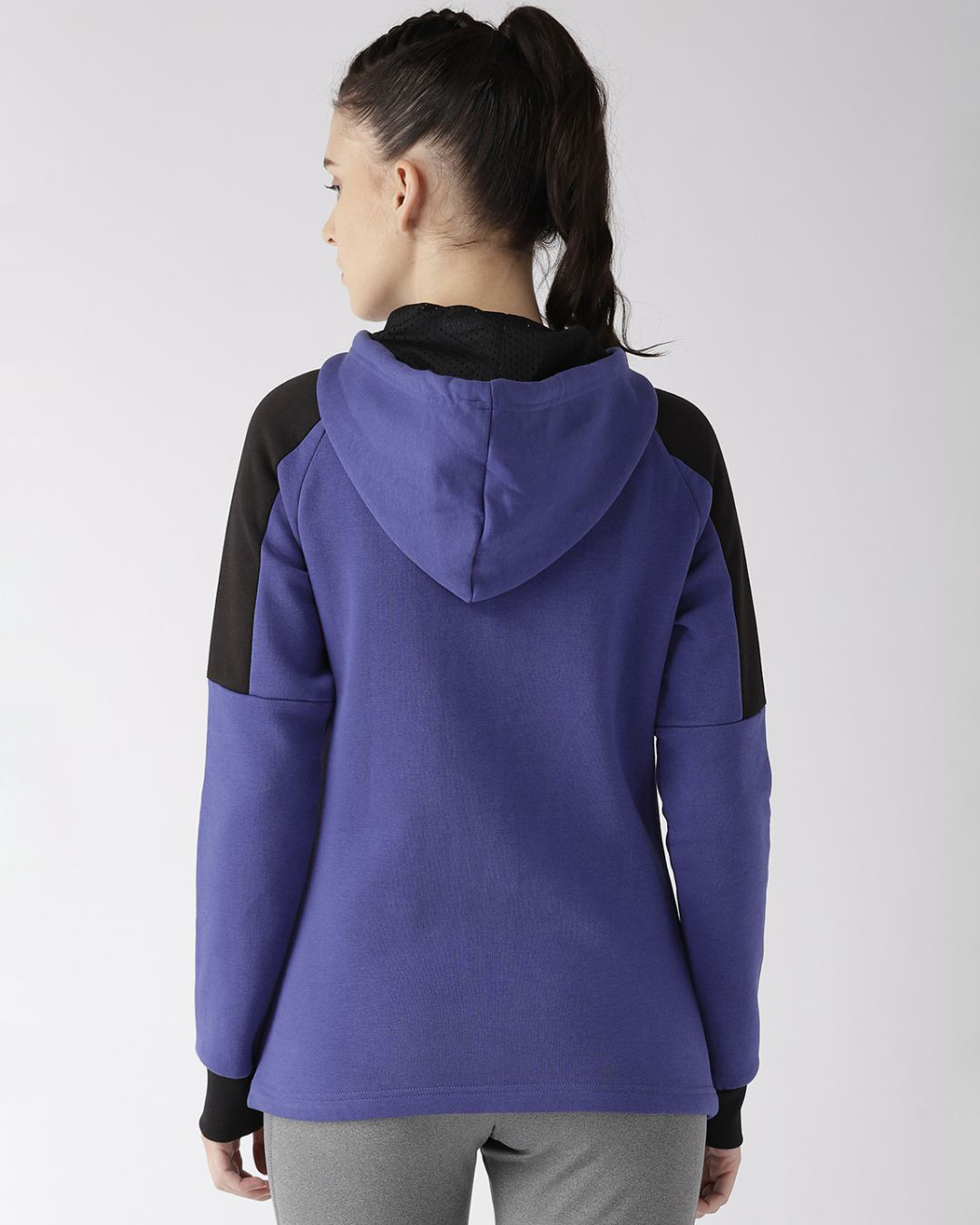 Shop Women Blue Printed Slim Fit Sweatshirt-Back