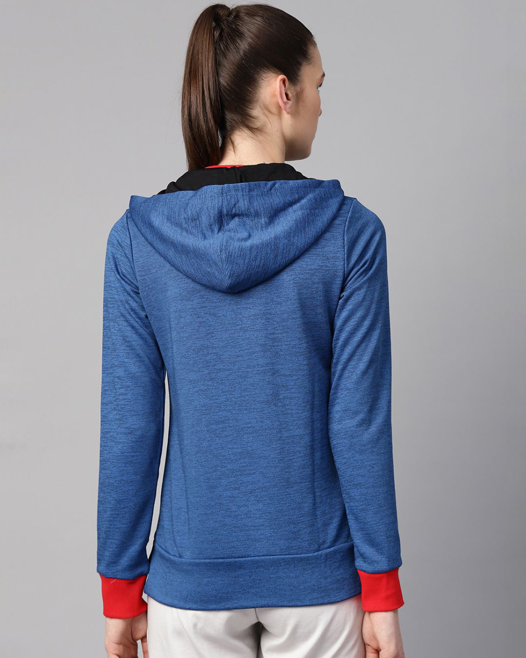 Shop Women Blue Self Design Slim Fit Sweatshirt-Back