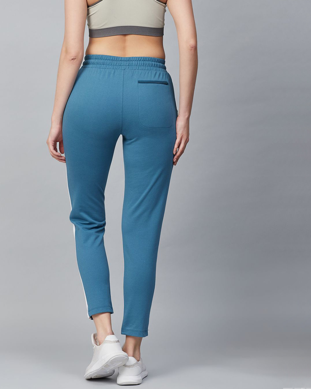 Shop Women Blue Solid Track Pants-Back