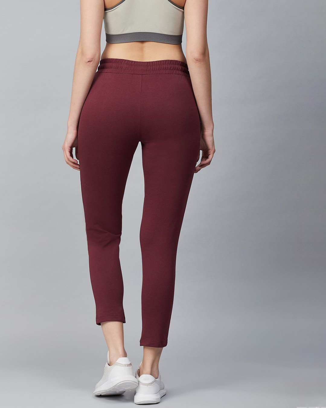 Shop Women Burgundy Slim Fit Solid Cropped Track Pants-Back