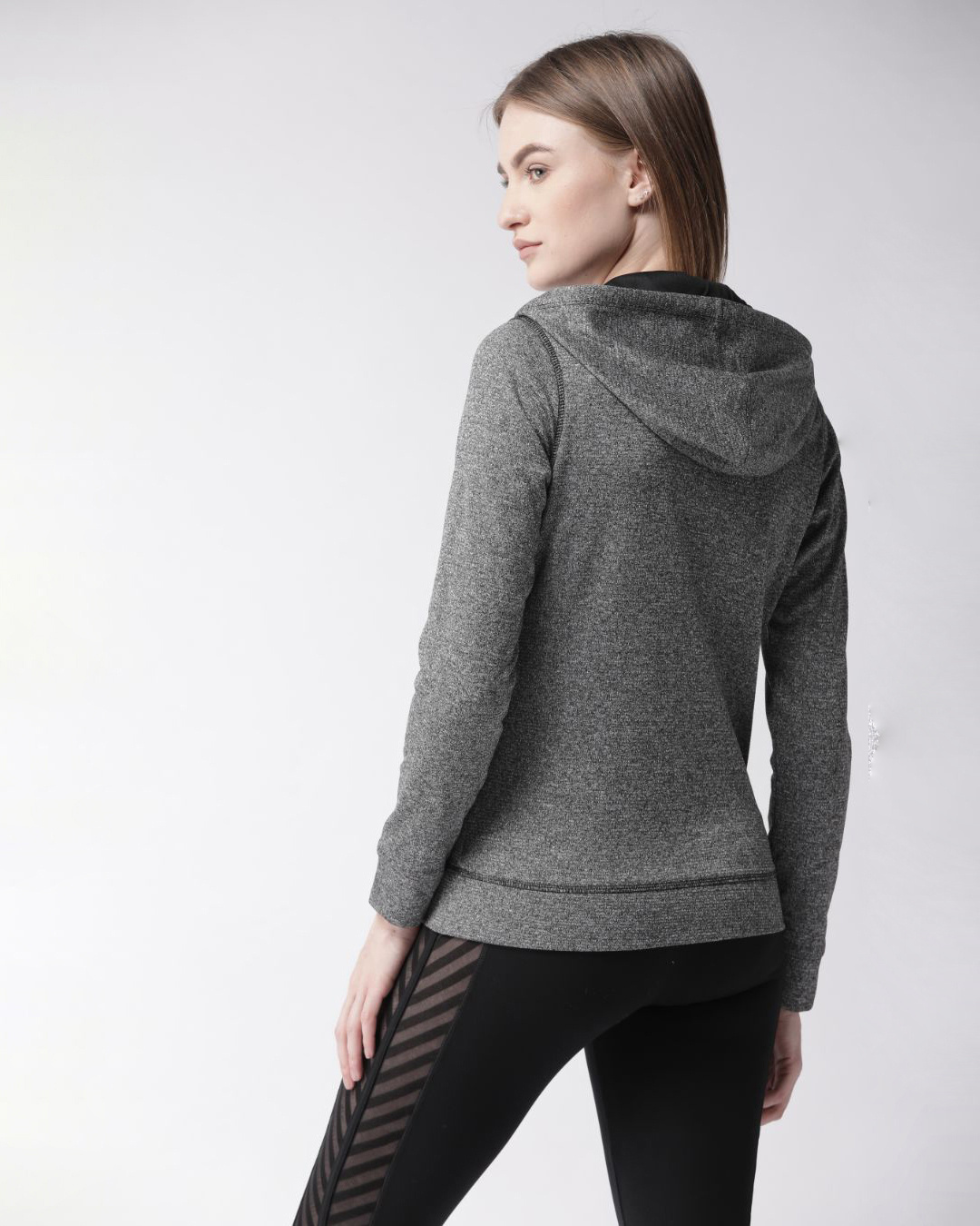 Shop Women Grey Self Design Slim Fit Jacket-Back